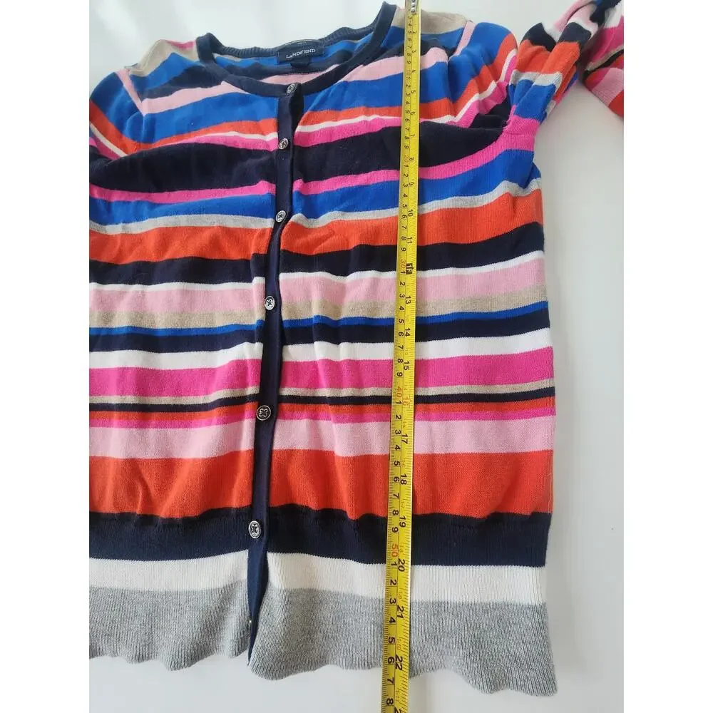 Lands' End 100% Cotton Cardigan, Multi Stripe, S/P - Spring Ready